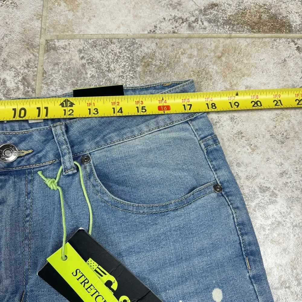 GS115 Denim Jeans Men's 34x31 Blue Factory Distressed 100% Cotton‎ Studded